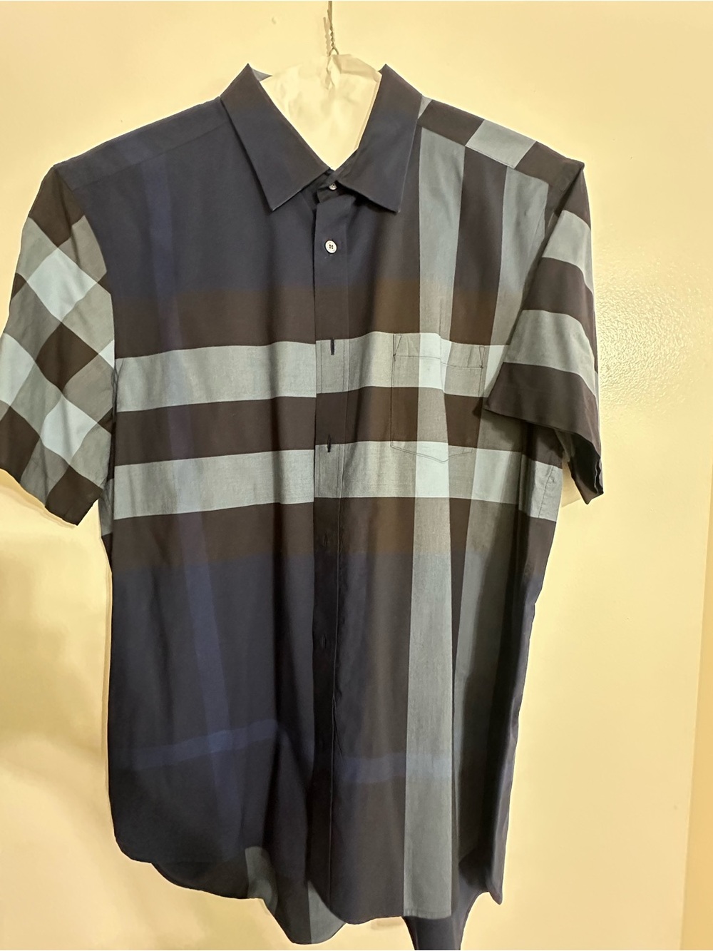 Burberry Navy and Light Blue Plaid Short-Sleeve Button-Down Shirt